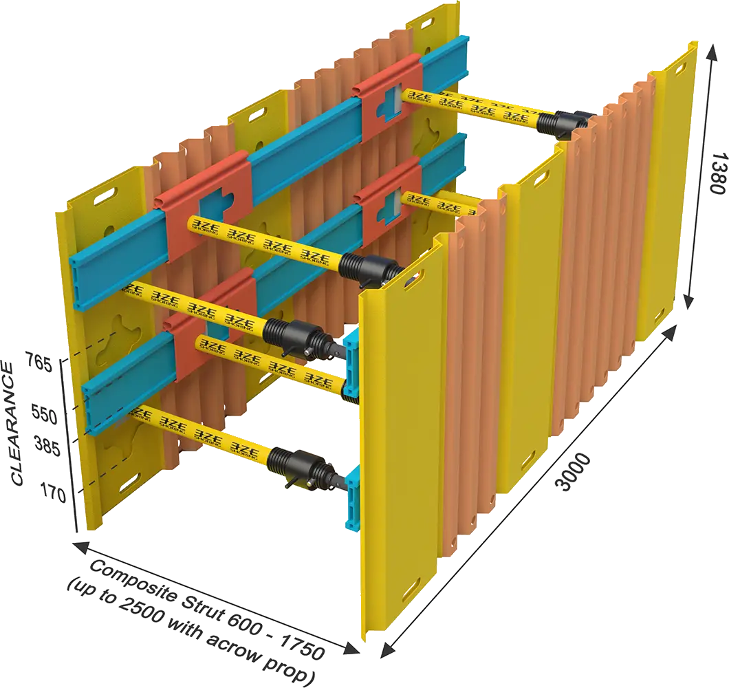 Open System 1.38D x 1.06 - 1.67W x 3.0L Steel Strut - EZE Shoring