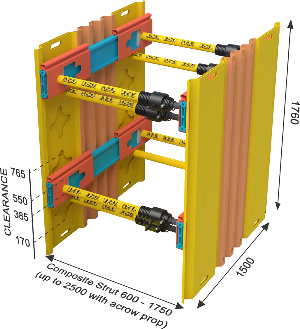 Open System 1.76D x 1.06 - 1.67W x 1.5L Steel Strut - EZE Shoring
